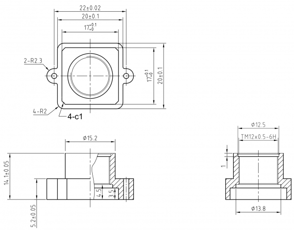 Objektivhalterung Lensholder M12x0,5 22/14,1