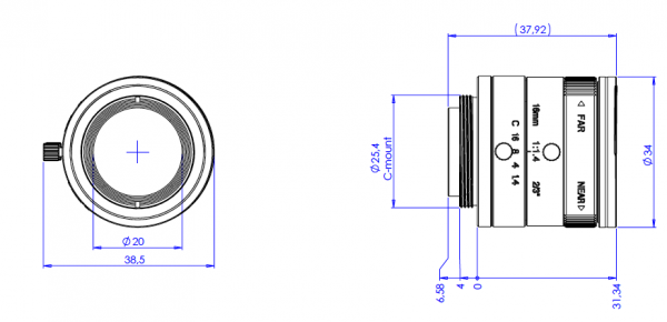 16 mm C-Mount Objektiv Opto Engineering EN2MP1614