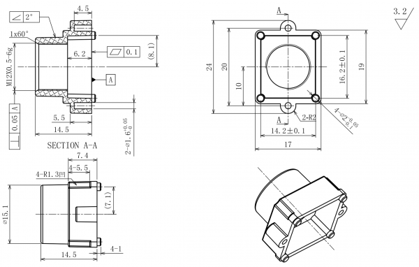 Objektivhalterung Lensholder M12x0,5 20/14,5