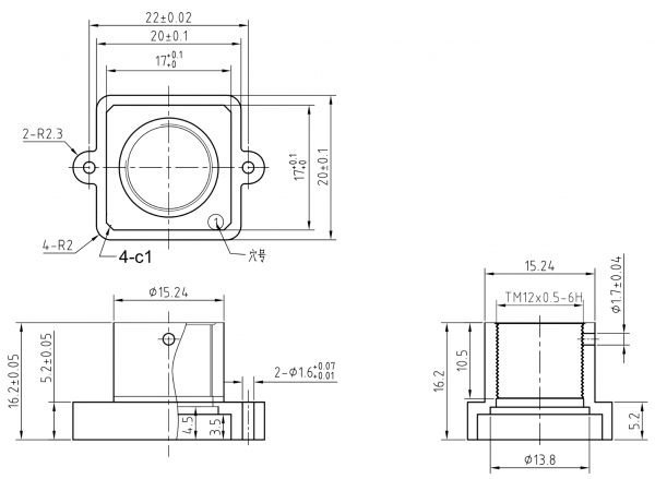 Objektivhalterung Lensholder M12x0,5 22/16,2