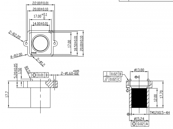 Objektivhalterung Lensholder M12x0,5 22/17,7